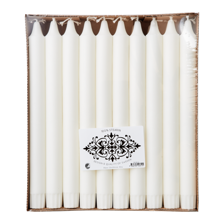 WHITE Taper candles, 30-pack, White