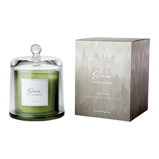 SENSE Scented candle with bell jar Suede & evergreen, Green