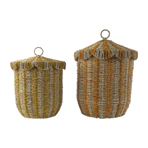 SIXTEN Korg med lock, set om 2, Natur/orange/gul