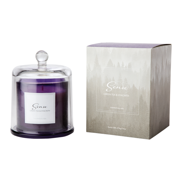 SENSE Scented candle with bell jar Green tea & hyacinth, Purple