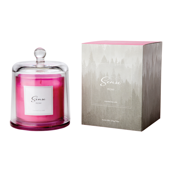 SENSE Scented candle with bell jar Peony, Hot pink